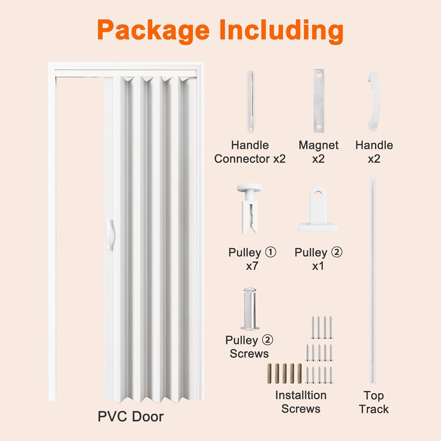 24"-36" x 80" Single Layer White Accordion Doors, with Roller & Handle & Complete Hardware, Interior Multifold Folding Doors for Closet & Pantry, Easy Installation