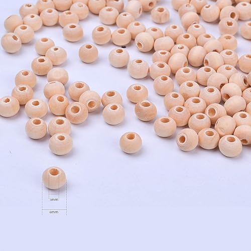 Miniatura 2 de BronaGrand 200pcs 0.236 in Color Natural Bola Redonda Madera Espaciador Perlas Joyas Hallazgos Encantos