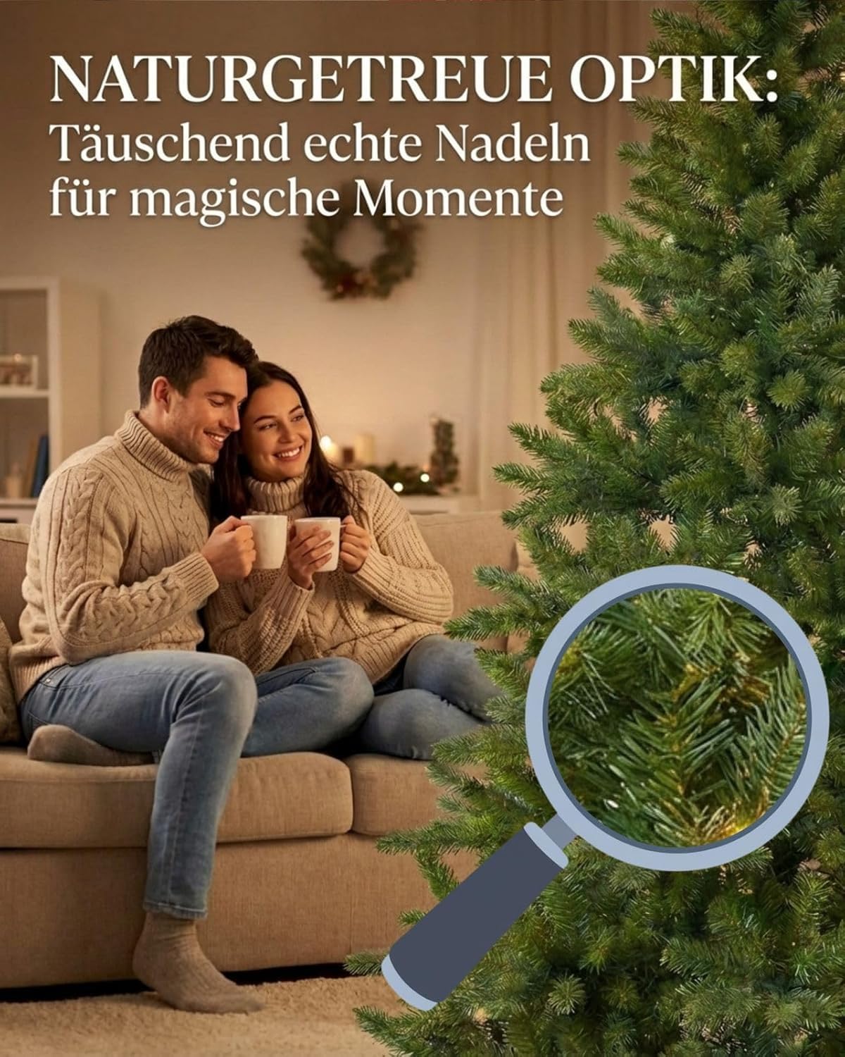 Luxus Weihnachtsbaum - Künstlich mit LED - Spritzguss Tannenbaum - Christbaum mit Standfuß-100% Voll PE- B1 Zerttifikat schwer entflammbar (120 cm)