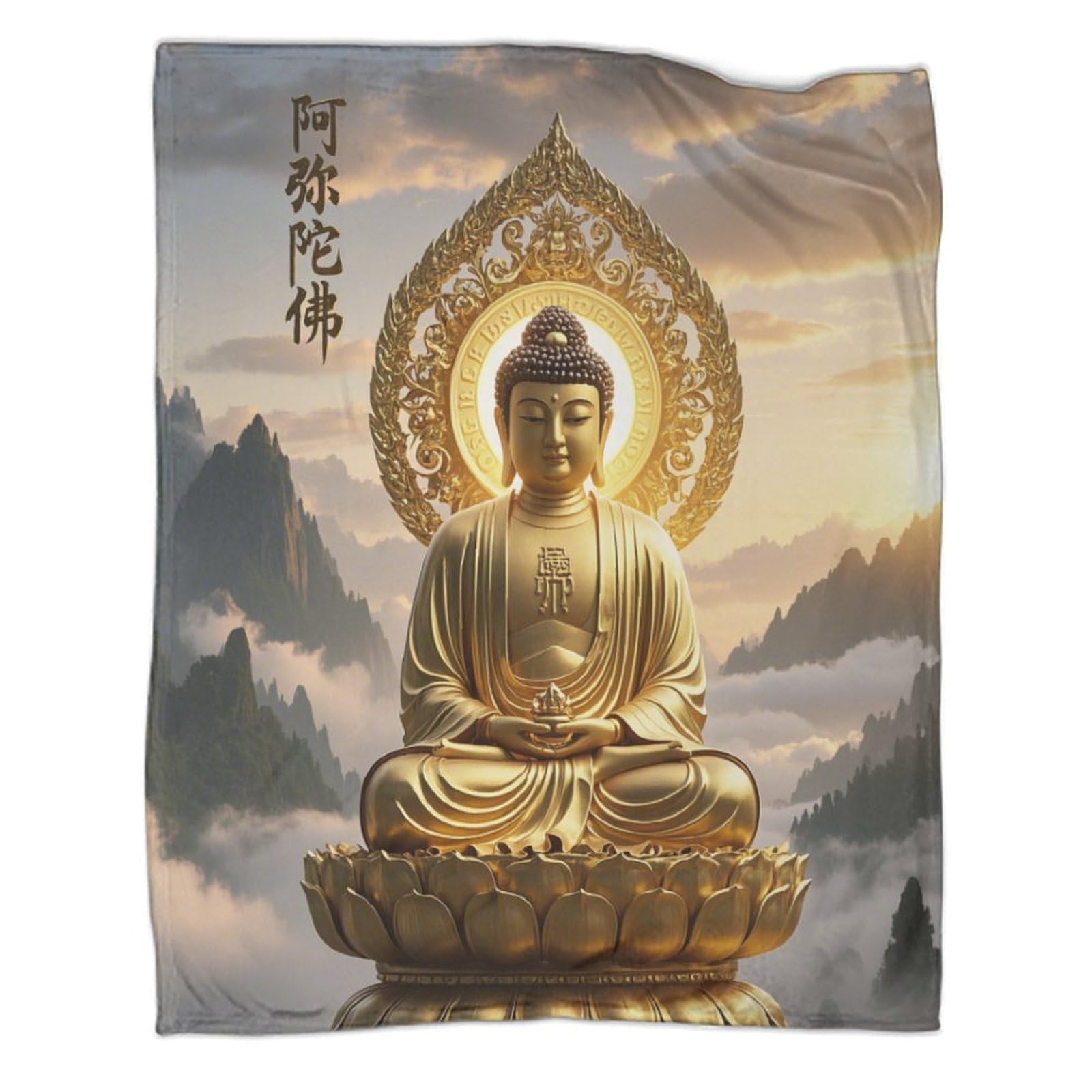 Statuetka Buddy, puszysty koc wełniany, 150 x 200 cm, na sofę, koc sakyamuni biały, puszysty, miękki, ciepły koc Sherpa na kanapę, do salonu, na zimę/jesień