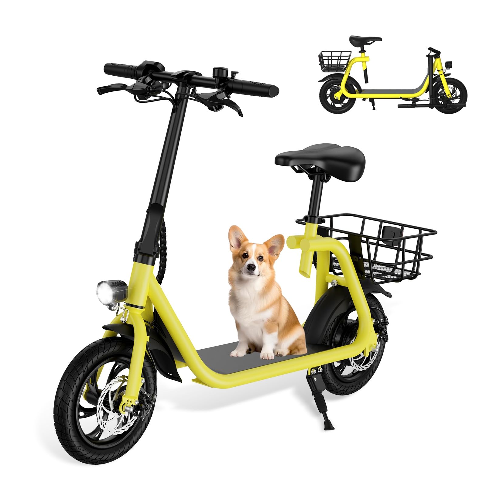 ROXAAN Electric Scooter Adults with Seat, 15.5Mph 20Miles Range Foldable Electric Scooter for Adults, 450W Powered E-Scooter for Commuting W/Basket, 12.5