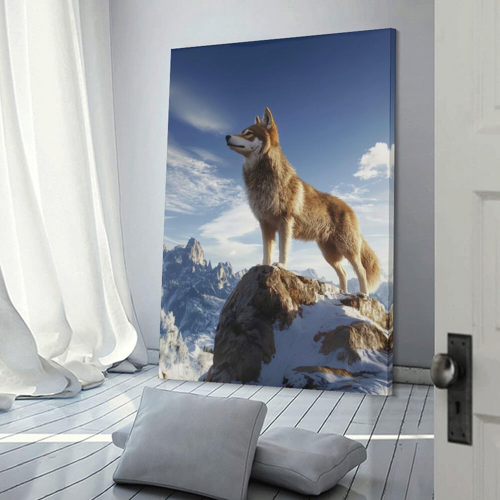 Junmoney Wolf on Mountain Peak Room Decor Wall Art 20x30inch(50x75cm), for Bedroom, Guest Room Or Reading Nook, An Easy Wall Refresh for Bedrooms