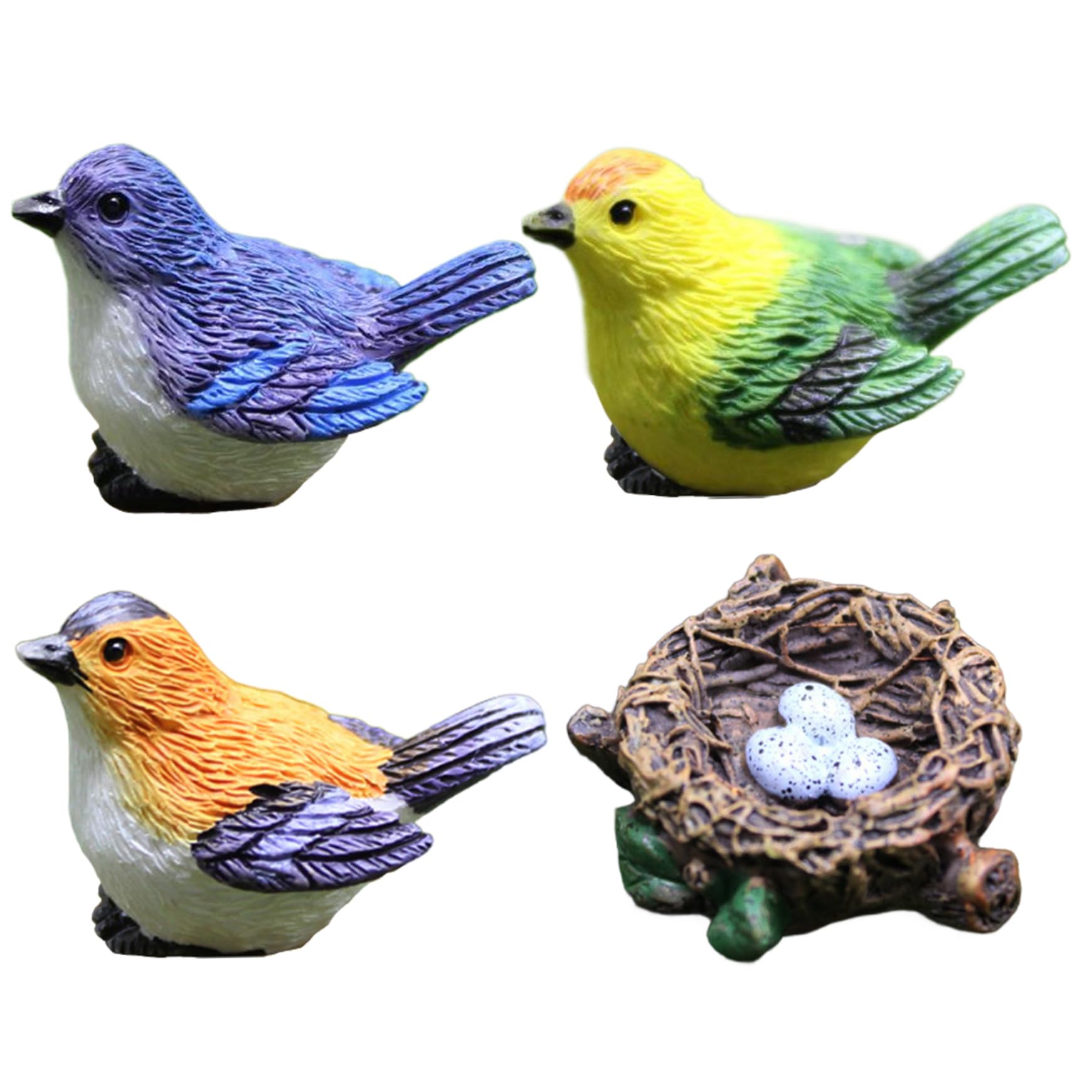 Wedhapy miniature birds Resin Birds Cute Bird Figurines 4PCS/Sets Mini Bird Decorative Fairy Garden Miniatures, Resin Crafts DIY Succulent Plant Bonsai Figurines(S)