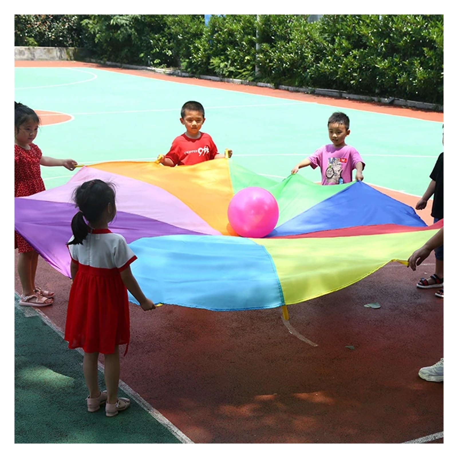 Spielen Fallschirm Regenbogen Fallschirm Spielzeug Zelt Outdoor Spiele Sport Sensorische Spielzeug Spielplatz Spaß Kooperative Aktivitäten for Geschenk für Hinterhof, Spielplatz(Diameter 5M)