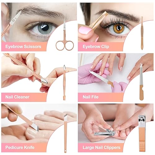 Miniatura 5 de Juego de manicura profesional para mujeres, juego de cortaúñas 12 en 1, kit de aseo para el cuidado de las uñas, juego de pedicura de acero