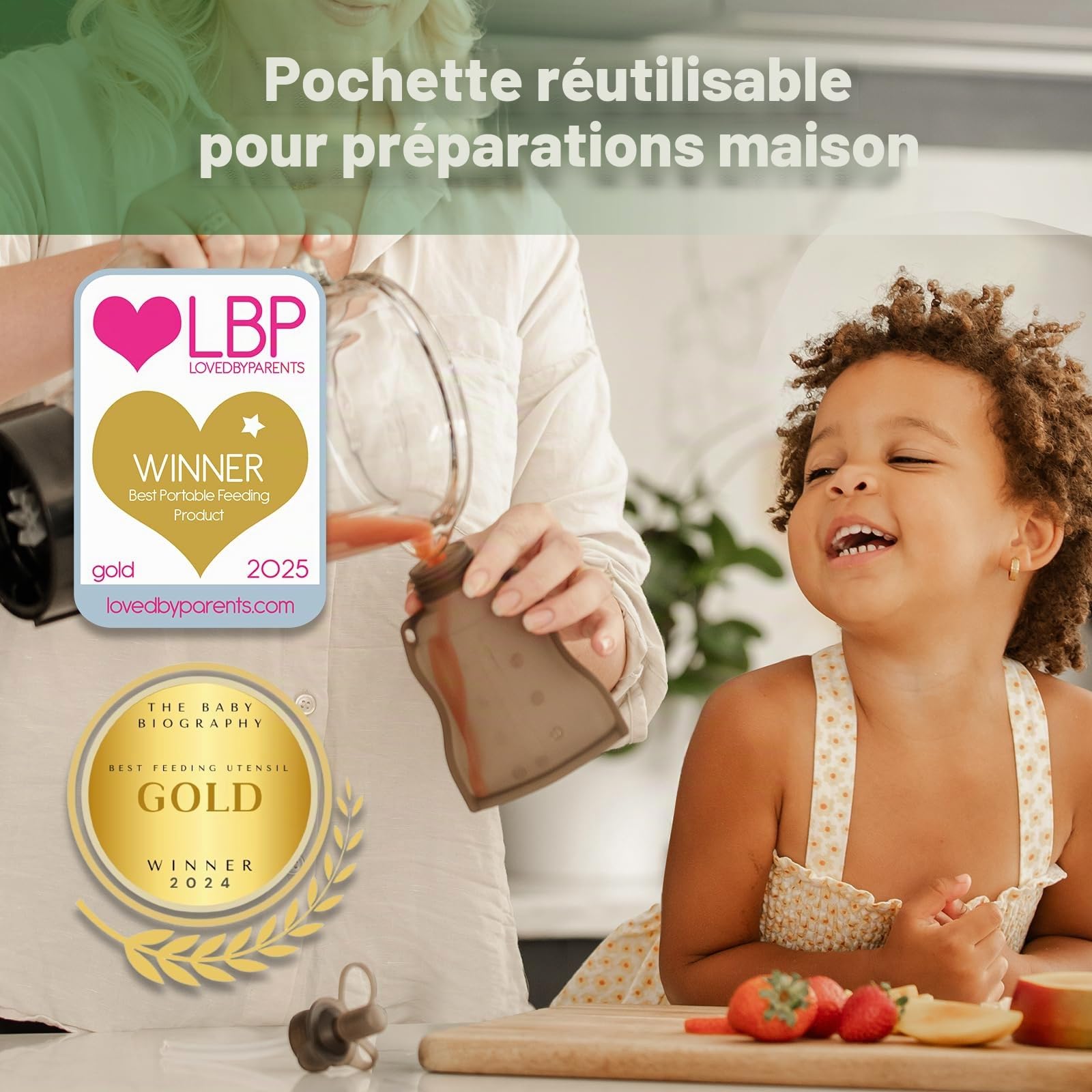 Haakaa Silicone Sacoches alimentaires pour bébés - Sacs réutilisables pour bébés à pression,Gris, paquet de 2