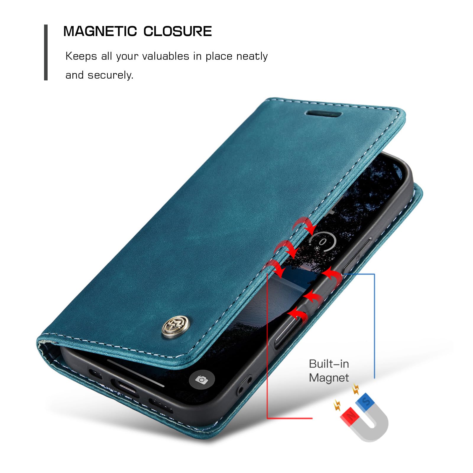 Etui do iPhone 17 Pro z podpórka, skórzane etui z klapką i portfelem z uchwytem na karty, magnetyczne zamknięcie, odporne na wstrząsy, ochronne etui na telefon iPhone 17 Pro, Zielony