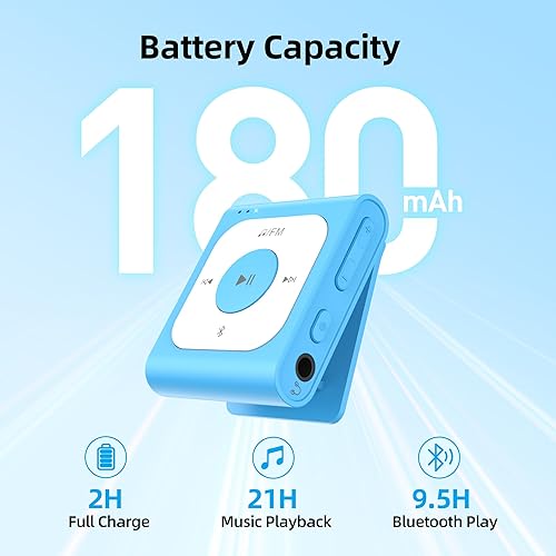 Miniatura 6 de AGPTEK Reproductor MP3 con clip de 64 GB con Bluetooth, A53PL reproductor de música portátil con radio FM, barajar, no necesita teléfono, para