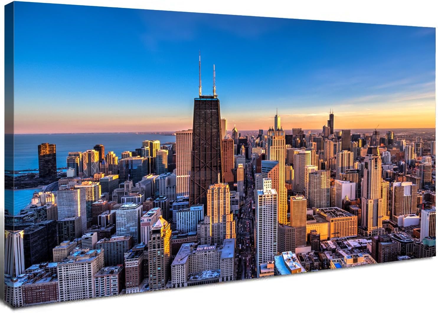 AIYISU Chicago Skyline Wall Art Chicago City Wall Decor Night Cityscape Canvas Prints Pictures City Skyscraper Painting Poster Modern Artwork for Kitchen Bedroom Living Room Home Decoration 24x48”