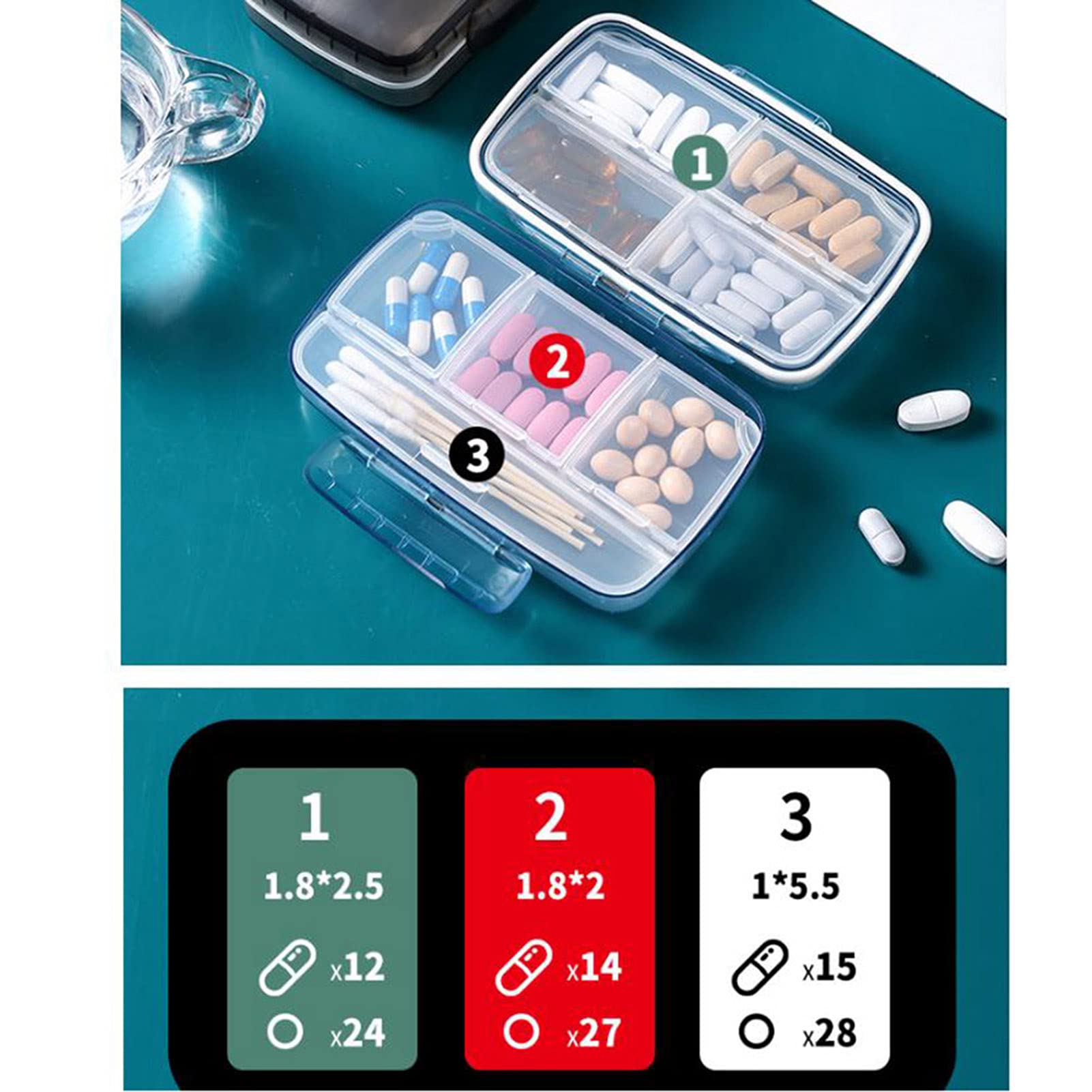 3 pastilleros portátiles pequeños de 7 días semanales de viaje organizador de pastillas de bolsillo portátil dispensador de pastillero para bolsillo de monedero compartimentos de uso contenedor caja