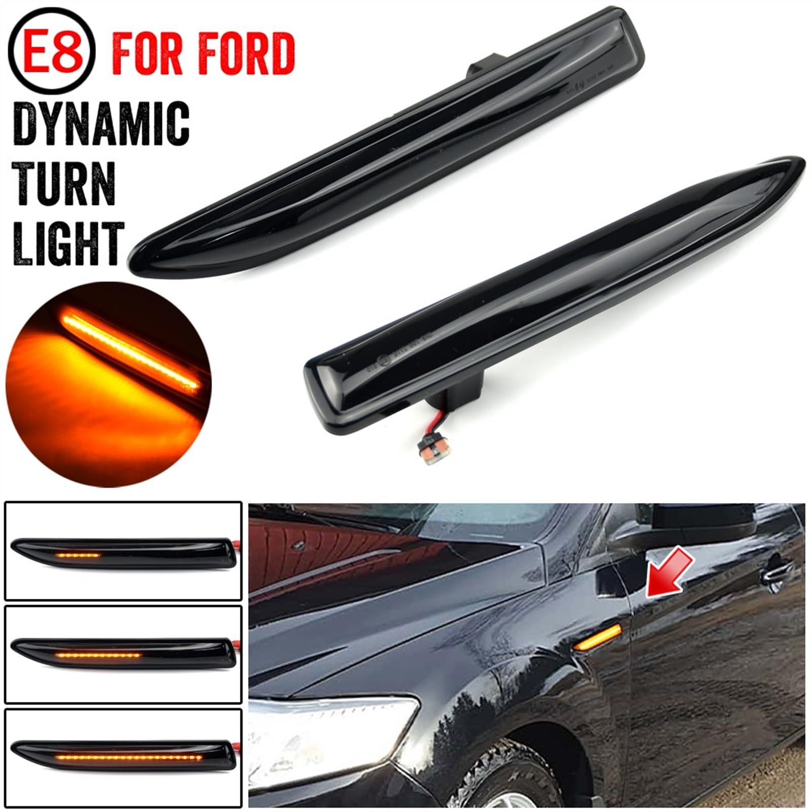 Piloto Intermitente Compatible con Ford para Mondeo Mk4 para Hatchback/Saloon/Estate (BA7) 2007-2010 2011 2012 2013 2014 2015 Luz De Señal De Giro para Coche Luz De Marcador Lateral