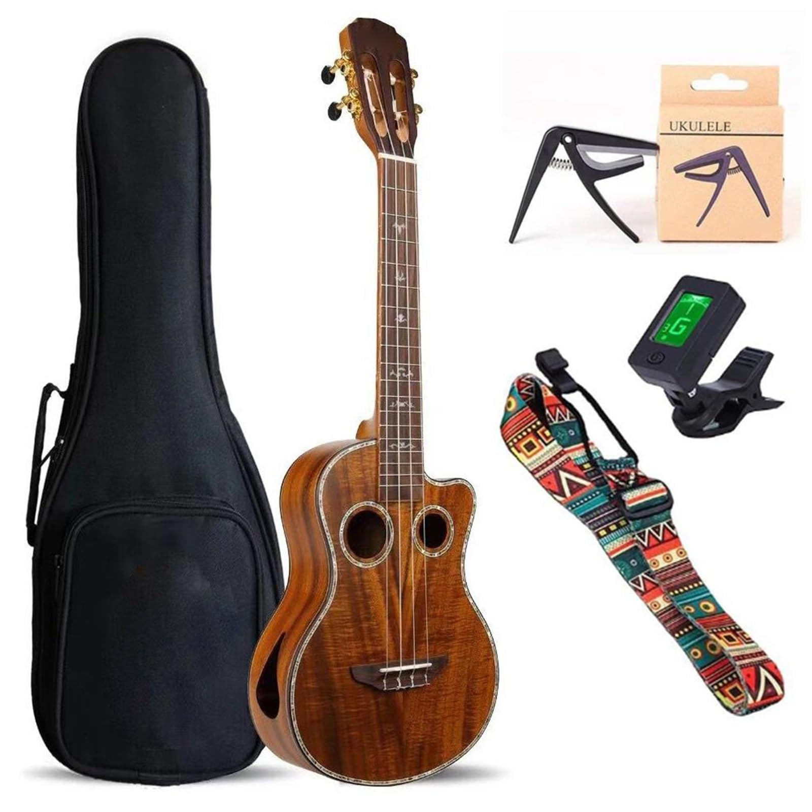 Profesjonalna Ukulele Ukulele Tenorowe 26 Cali Podwójny Otwór Rezonansowy Pokrowiec Pasek Na Tuner Kapodaster Ćwiczenia Występ