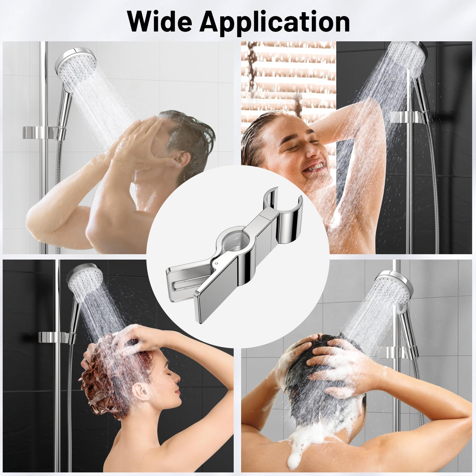 Supporto Doccia Regolabile JONKEAN – Senza Fori, 2 Ganci, 50° Angolo – Bianco - 4