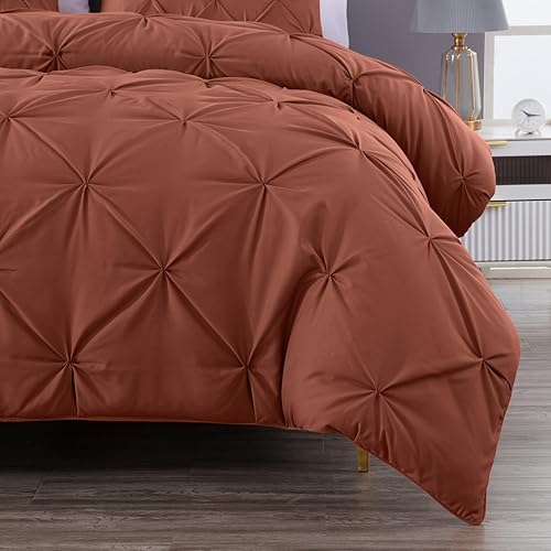 Miniatura 4 de Chezmoi Collection Berlin - Juego de edredón plisado de terracota, tamaño King, 3 piezas, suave, ligero, de microfibra, para todas las estaciones