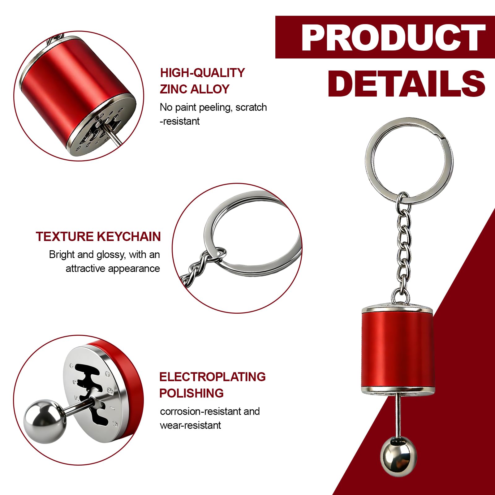 Gearbox Keychain,6-Speed Manual Transmission Stick Shift Keyring,Creative Car Shifter Gear Keyfob,Automotive Lever Keyring Fidget Toy,Shift Lever Keyrings Car Accessories for Cars Lovers Gift (Red) — view 3
