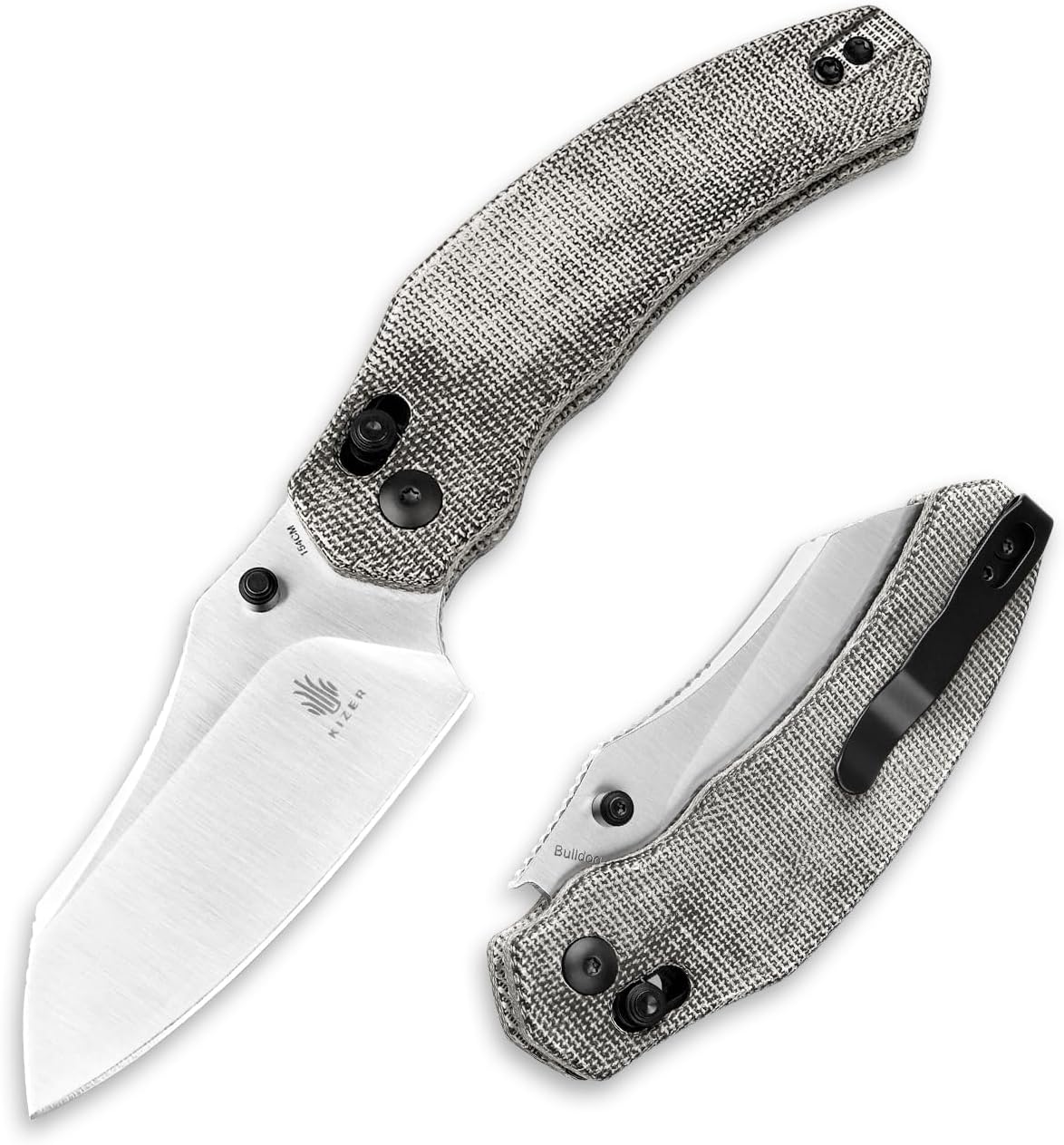 Bulldog Folding Pocket Knife, 3" Sheepsfoot Blade Folding Knife, 154CM Steel Micarta Handle Pocket Knife, Small EDC Knife for Outdoor Indoor Camping Hunting Fishing Survival V3672C2
