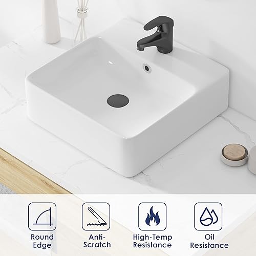 Vista 15 de Eridanus - Lavabo rectangular de 20 x 16 pulgadas, montado en la pared, sobre encimera, lavabo flotante moderno para baño, porcelana de vidrio