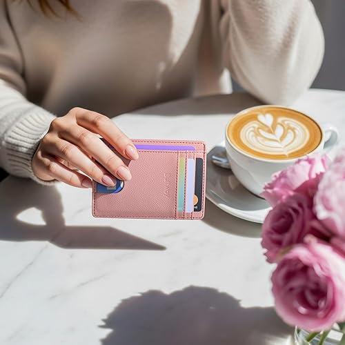 Miniatura 163 de Buffway - Billetera delgada minimalista de cuero con protección RFID para hombre y mujer Café Lichee