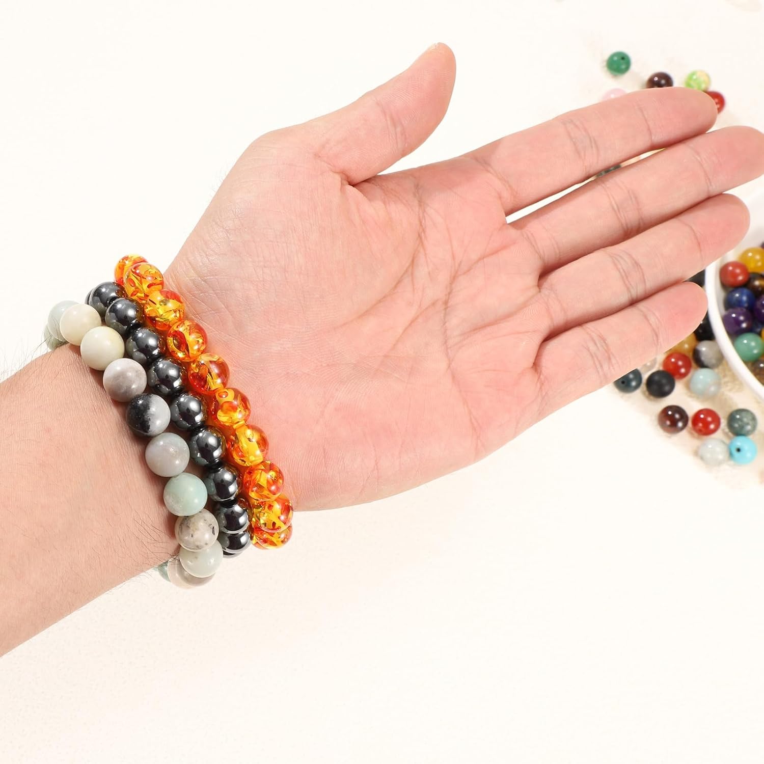 HARFINGTON 50pcs Natural Stone Beads 10mm Agate Green Round Gemstone Stone Loose Beading Real Genuine Smooth Balls Bead for Jewelry Making Bracelets Necklace Earrings DIY - Image 6