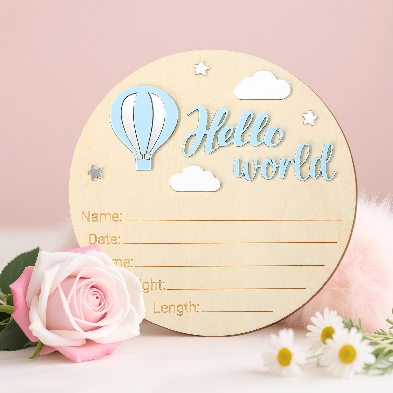 Panneau Bienvenue Bébé Bois, Panneau Hello World pour Garçons Filles Plaque Bébé Bienvenue pour Chambre d'Hôpital Décoration d'Intérieur Cadeaux Accessoires Photo