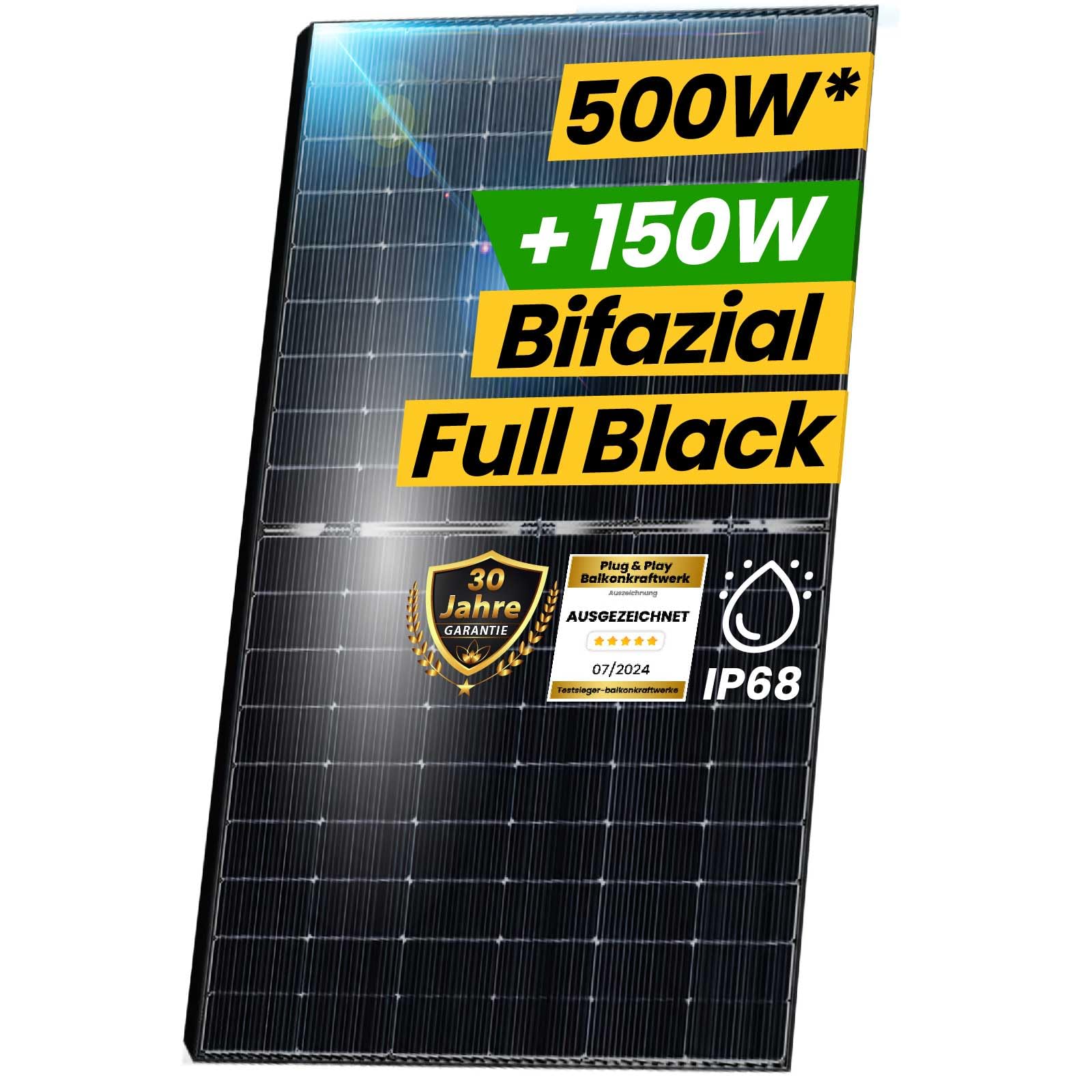EPP.Solar® Bifazial Solarmodul 500W Black/Silver Rahmen, Photovoltaik Solarpanel (4X)
