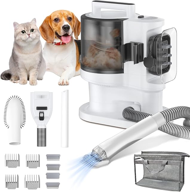 Yamvisa Dog Grooming Vacuum Kit Professional Dog Grooming Clippers with 8 Tools, 2.5L Large Capacity, 11000 Pa Suction for Shedding Thick & Thin Dogs Cats Hair