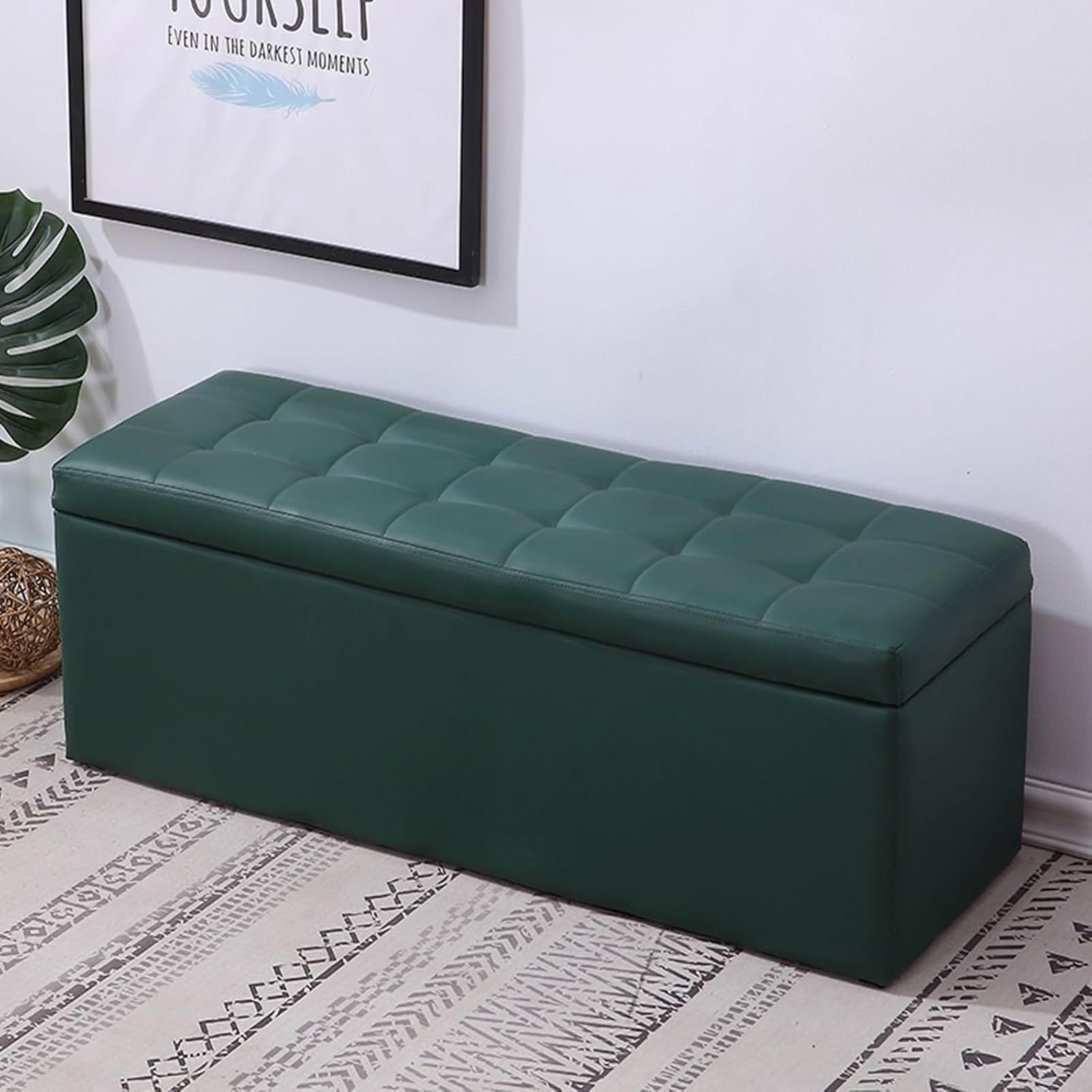 GHFXSCV Dark Green Entryway Bench with Storage & Cushion, Leather Shoe Rack, Stylish Sofa Stool, 80cm/32in, Perfect for Hallway & Bedroom nization