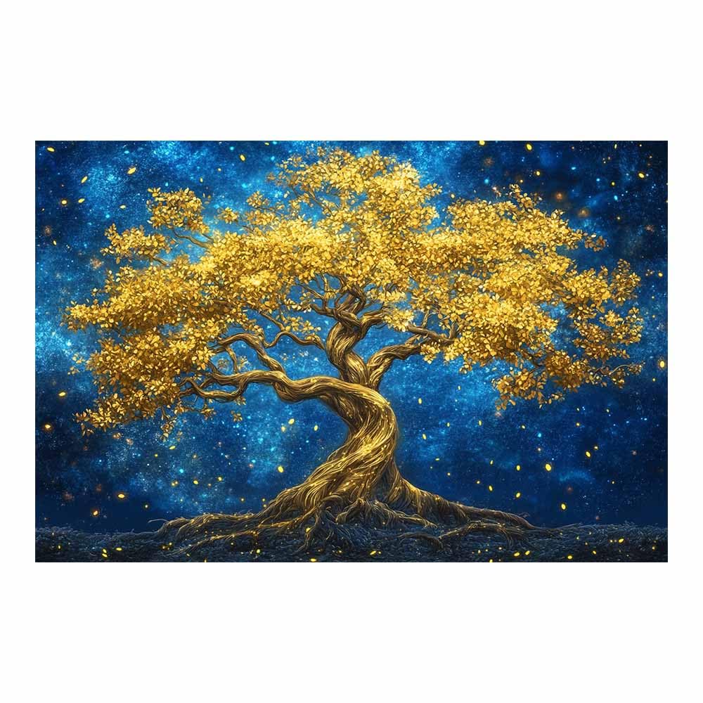 ZAMAEIU The tree of life Illusory-Leaf Tree Canvas Paintings Abstract Tree,Wall Art Poster Modern Room Bedroom Home Decor Geometric Print Patterns(golden)-80x120cm Unframed