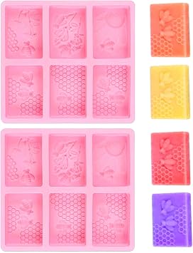 2Pcs Rectangle Bee Silicone Soap Molds for Homemade | Honeycomb Molds,Craft Making,for Chocolate Jelly Candy