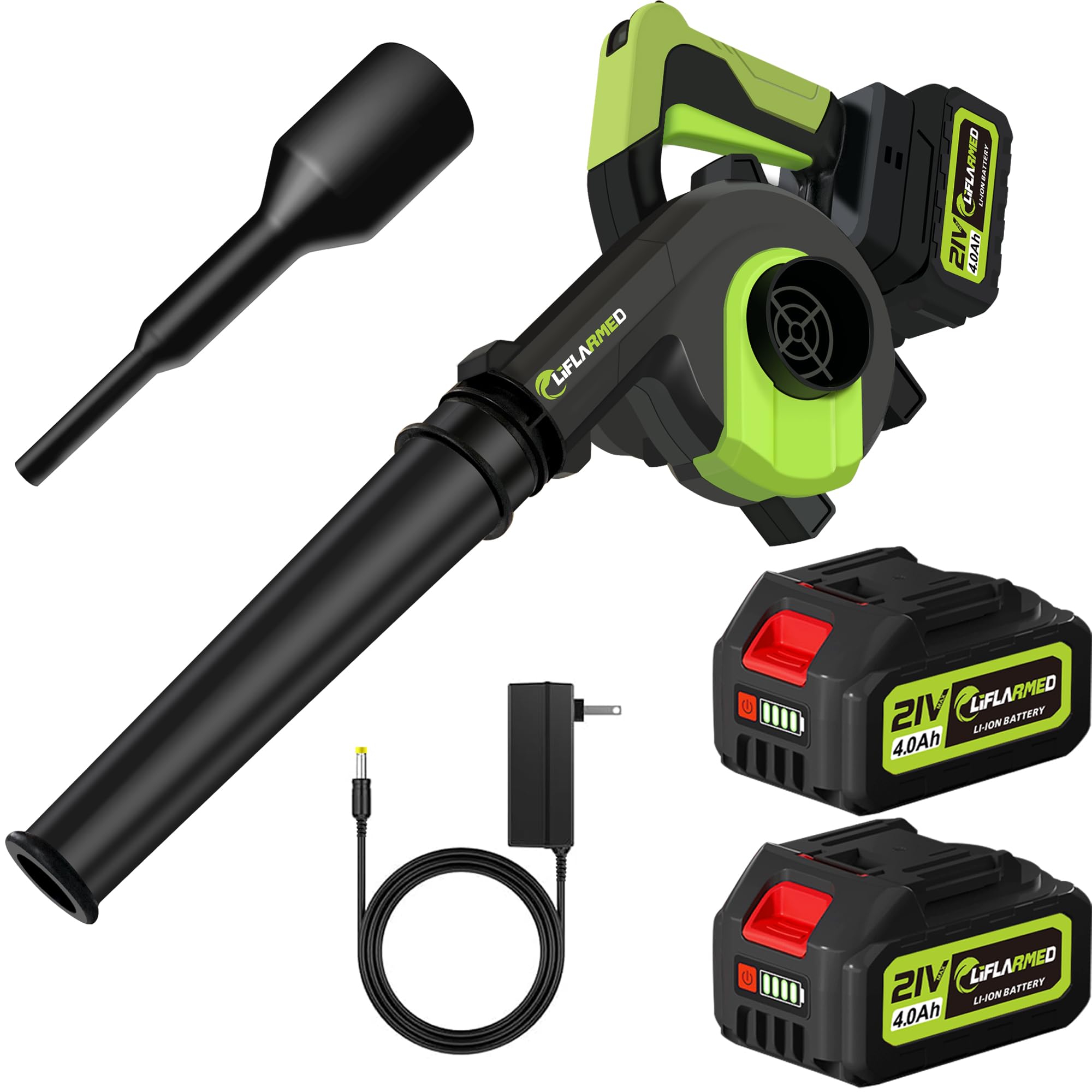 LIFLARMED Leaf Blower Cordless - 21V Electric Leaf Blowers with 2 Battery and Charger, 3 Speed Mode, Mini Leaf Blower up to 181MPH, 4.0Ah Battery Powered Leaf Blowers for Lawn Care, Patio