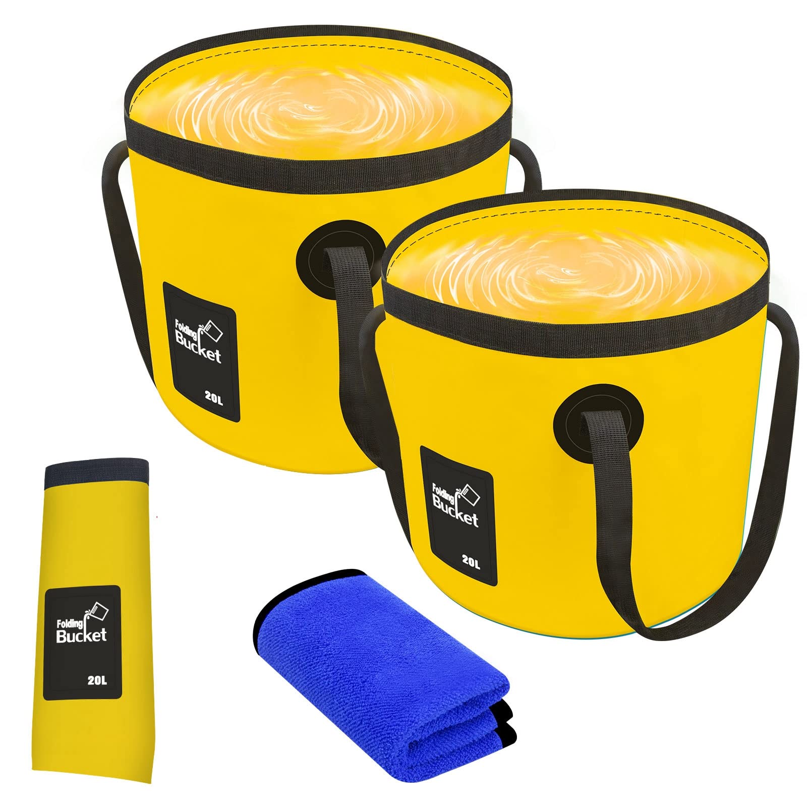 ODDIER2 Pack Portable Collapsible Bucket 5 Gallon, Folding Water Storage Container with Handle, Portable wash Basin for Fishing car Washing Camping Hiking(20L)-Yellow