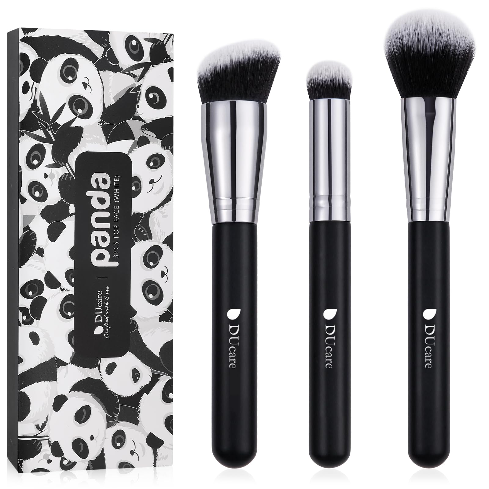 DUcare Lot de 3 pinceaux de maquillage pour le visage - Fond de teint, correcteur, blush - Poils doux et denses - Pour estomper la crème liquide, le polissage, l'anti-cernes
