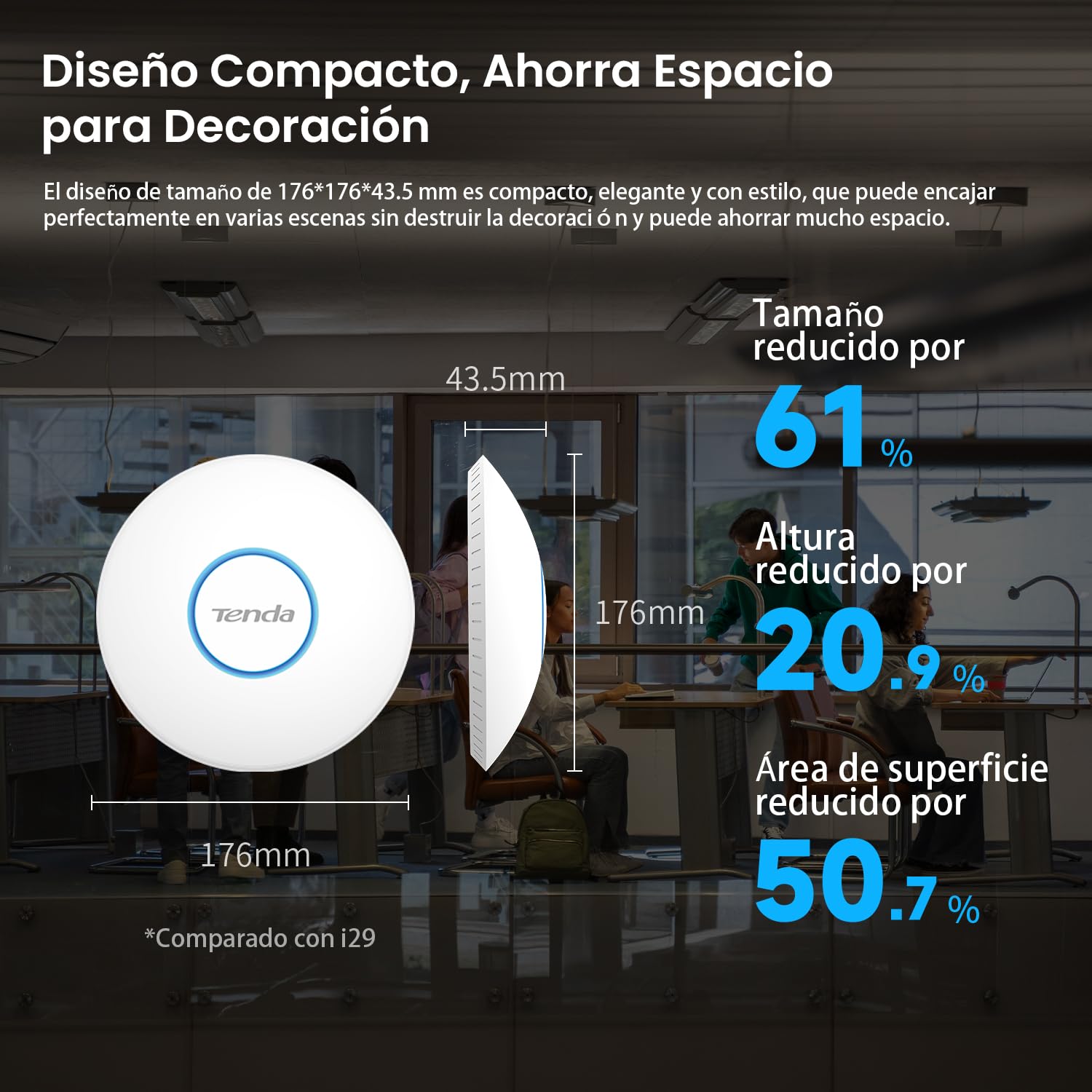 Tenda I27 WiFi 6 AX3000 Punto de Acceso de Doble Banda, Soporta PoE Estándar 802.3at, Montaje Techo, Roaming, MU-MIMO, OFDMA, Múltiples SSID, Gestionable a través de App o la Interfaz Web, Blanco