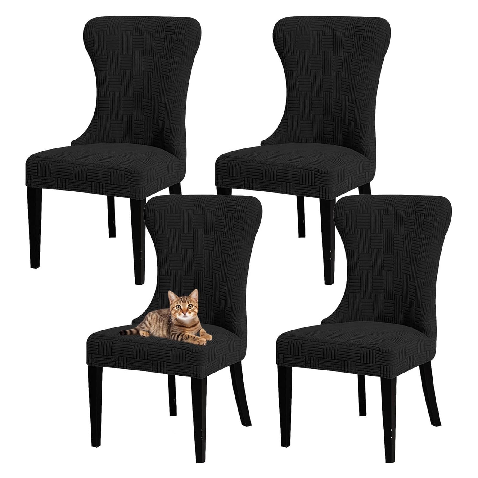 GUYIRT Wingback Side Chair Slipcover Accent Chair Cover Machine Washable Chair Slipcovers with Arms for Dining Room Banquet Decor (black,set of 4)
