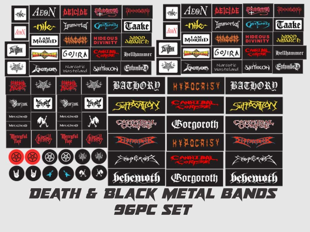 Bumper/Window Decals for RC Scale cralwer Accessory - 2 Styles - Heavy/Death Metal Bands - for: Axial SCX10 II RC4WD Redcat Gen8 TRX4 Vanquish VS4-10 Stickers (Death/Black Metal Bands - 96pc Set)