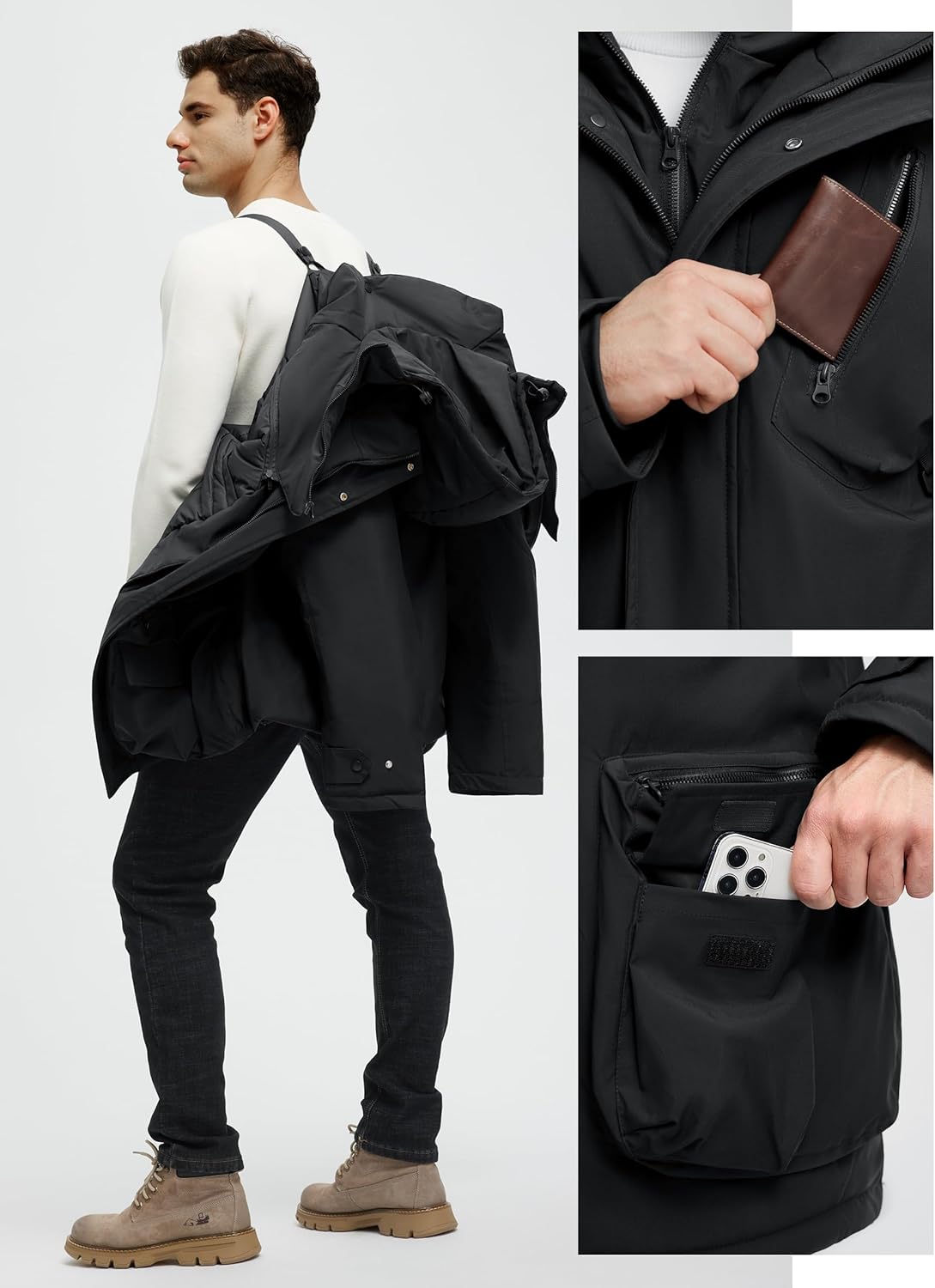 Men's Winter Coats Warm Water Resistant Puffy Hooded Windbreaker Insulated Parka Jackets with Removable Hood - Image 2