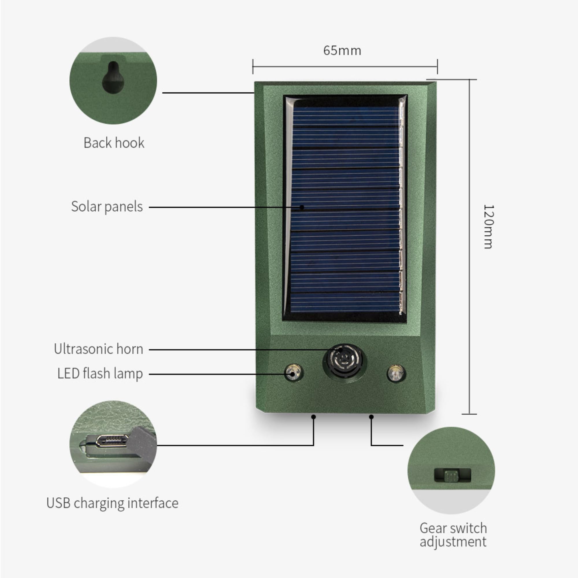 Ahuyentador de Palomas,Aves,Gatos con ultrasonidos, se Recarga con su Placa Solar para Exteriores Emite ultrasonidos de Forma Continua