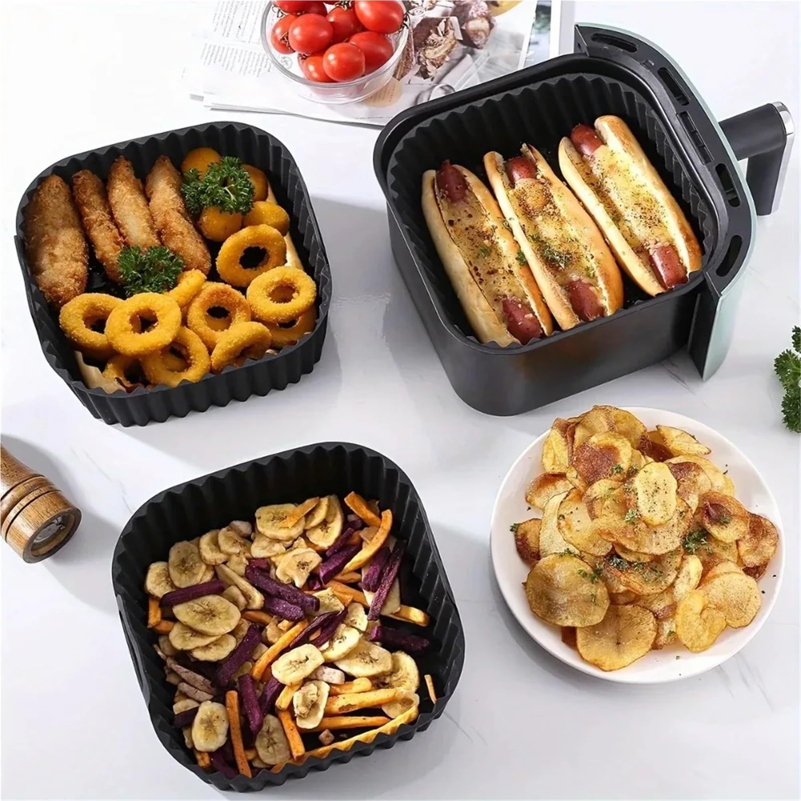 Wiederverwendbare, quadratische, antihaftbeschichtete Silikon-Luftfritteusen-Einlagen, Korbmatte, passend for Backzubehör for Backöfen und Mikrowellen von 4–7 QT