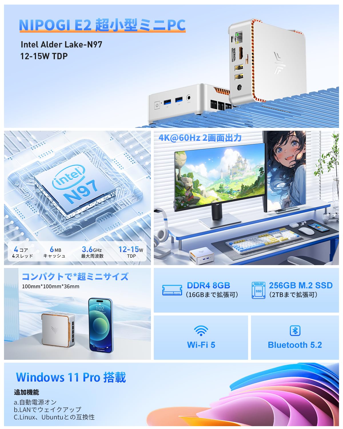 Amazon.co.jp: 【コスパ最強・N150より速い】 NiPoGi ミニpc 第