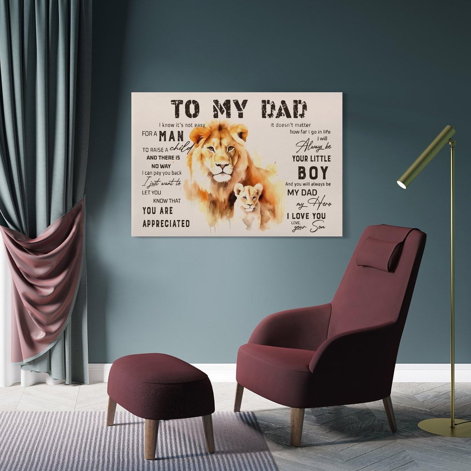 Junmoney Frame-Style-24 To My Dad From Son Lion Wall Art Print, 24X36inch(60X90cm), For Bedroom Decor, Cosy Corners Or Studios, Canvas Wall Decor For Personal Spaces