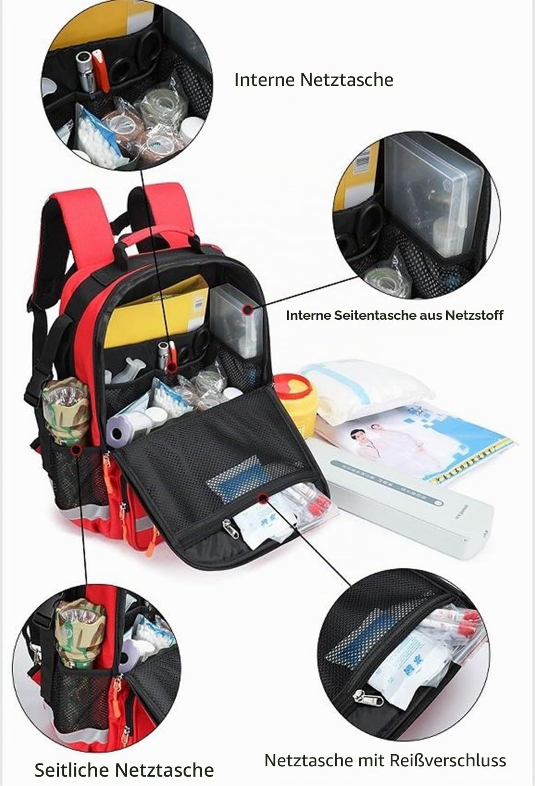 Notfallrucksack Leer, Erste Hilfe Rucksack Leer Professionell Für Medizinische Zubehör, Emergency Backpack, Medizinische Traumatasche, Arzttasche Notfalltasche Für Rettungskräfte