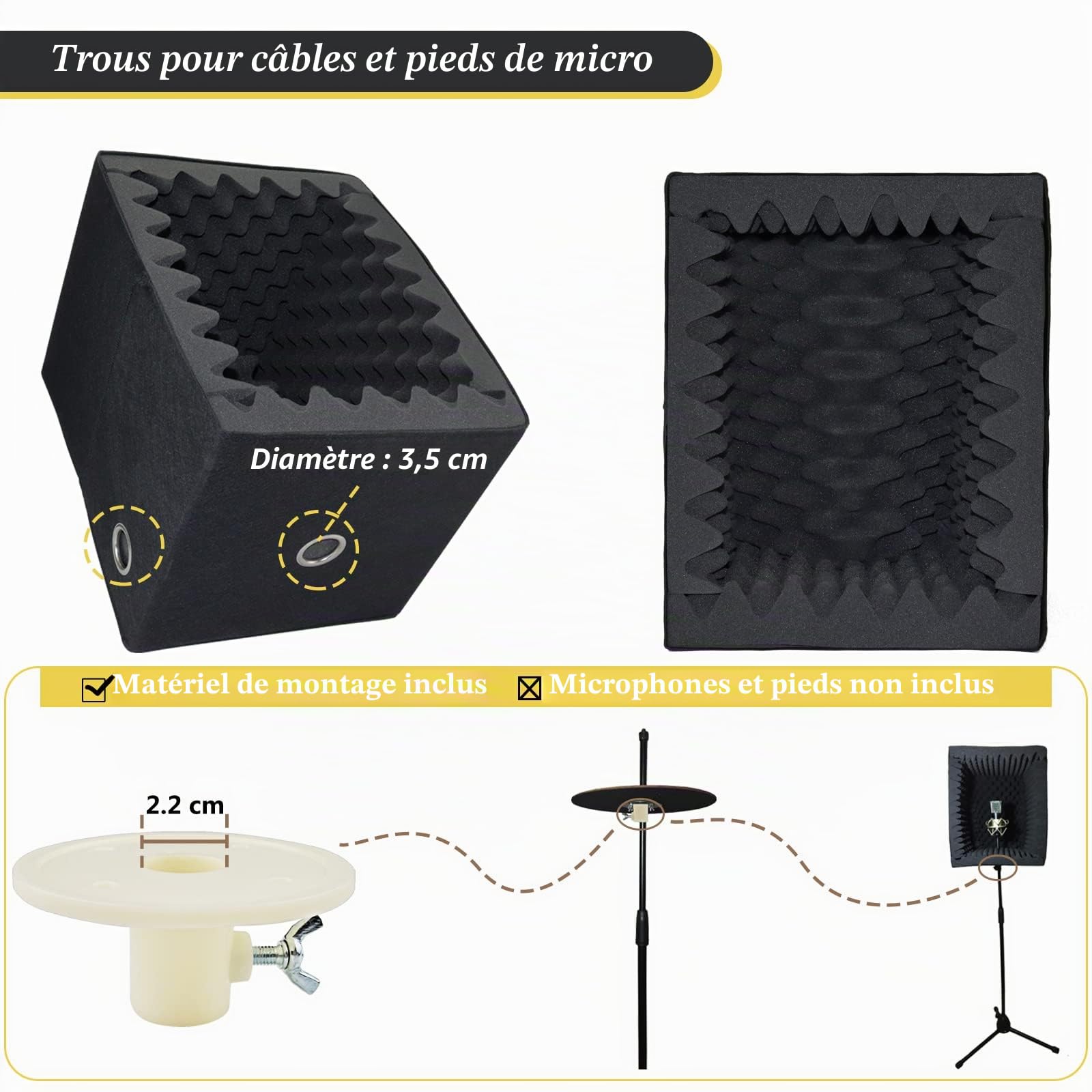 BXI Cabine vocale portable, grand bouclier pliable d'isolation du microphone, boîte d'absorption d'écho sonore pour studio d'enregistrement de musique, filtre anti-réflexion pour bureau et support