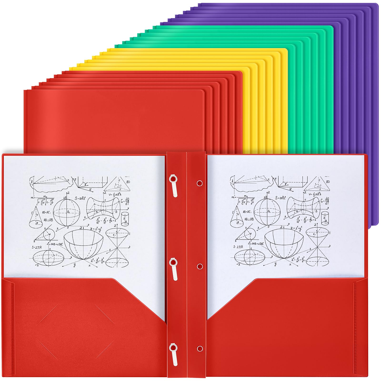 Yeaqee 60 Pcs Plastic Folders with Pockets and Prongs Plastic Folder 2 Pockets 3 Prongs with Card Slot for Office, School for Students, Teachers, Office Workers (Multicolor)