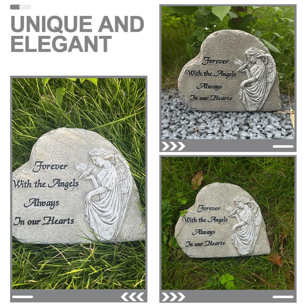 VANZACK Statua Angelo Commemorativa a Cuore in Resina per Giardino Esterno