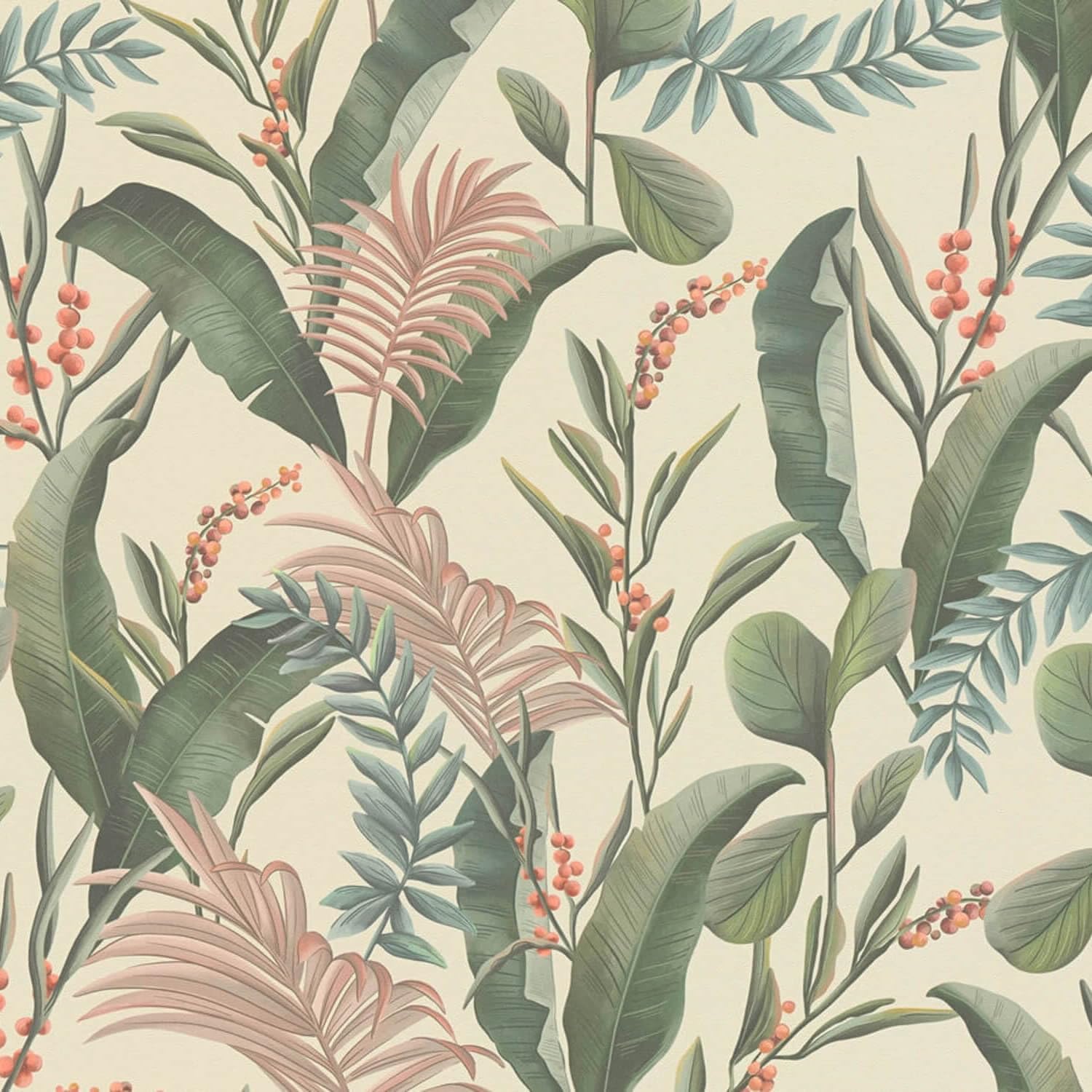 Papier peint floral Profhome 394361-GU intissé crème vert rose 5,33m2