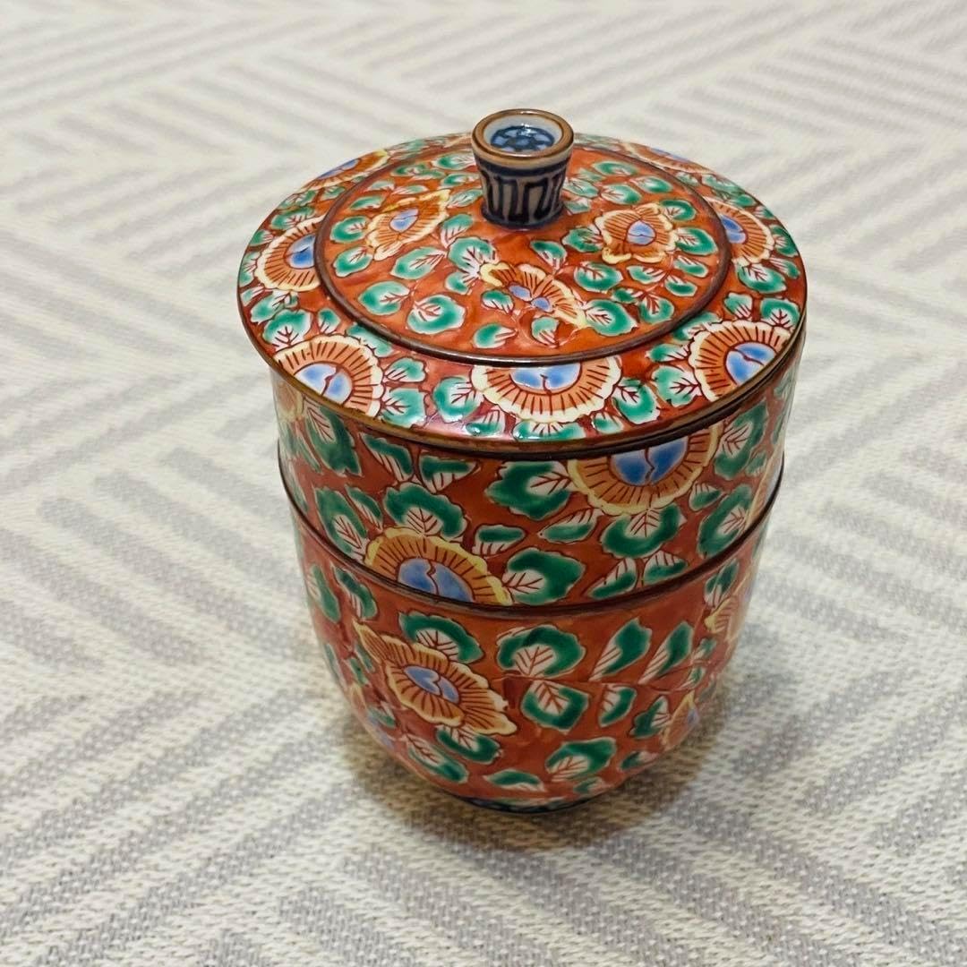 清水焼 壹楽 赤濃牡丹唐草 湯呑み 急須 京焼 壱楽窯 蓋付組湯呑 赤濃牡丹唐草 単品 京焼・