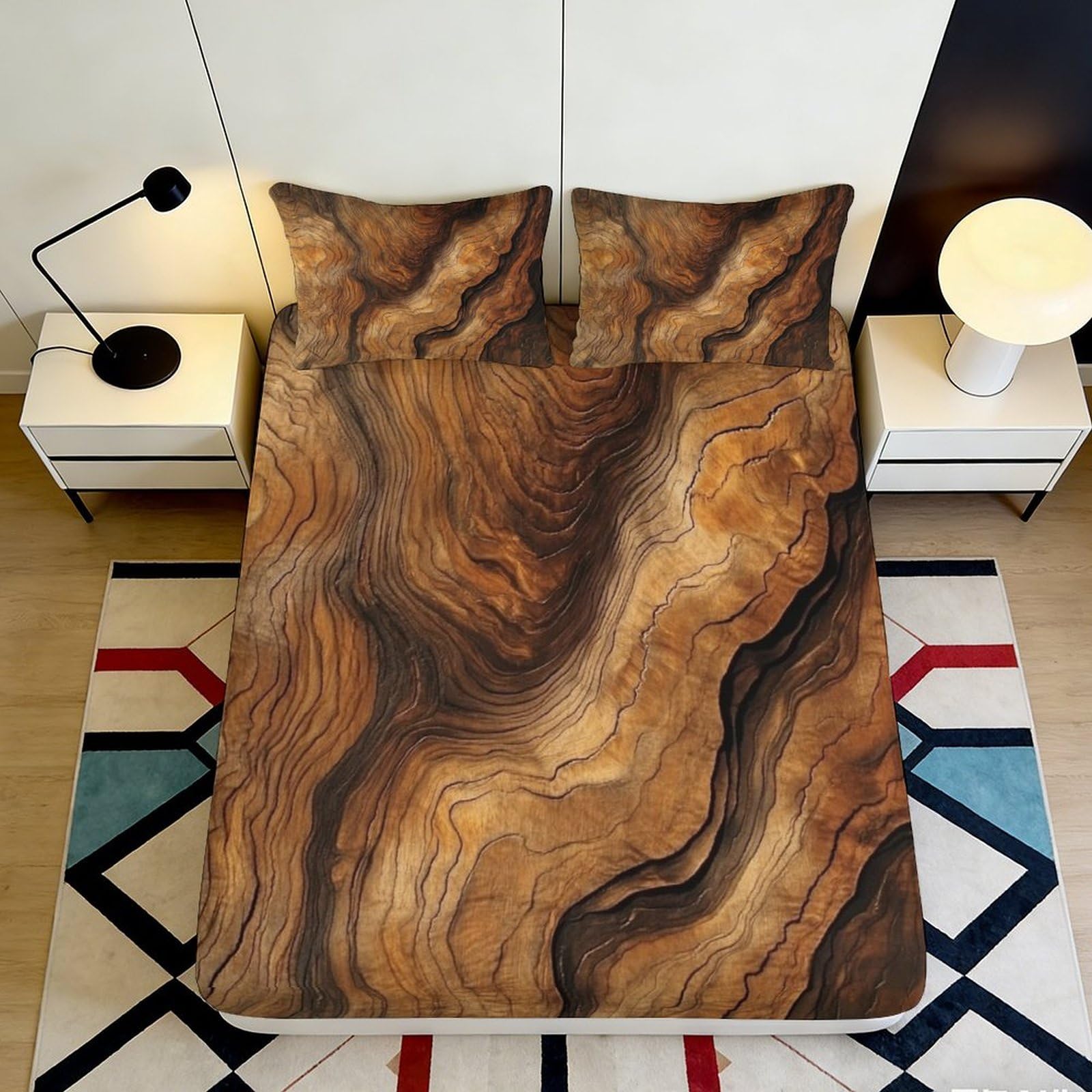 Pnayamiorkfel Style-4 3D Printed Wood Grain Fitted Sheet Microfiber Soft Brown Abstract Texture Mattress Cover Bedroom Decor 90X200x25cm