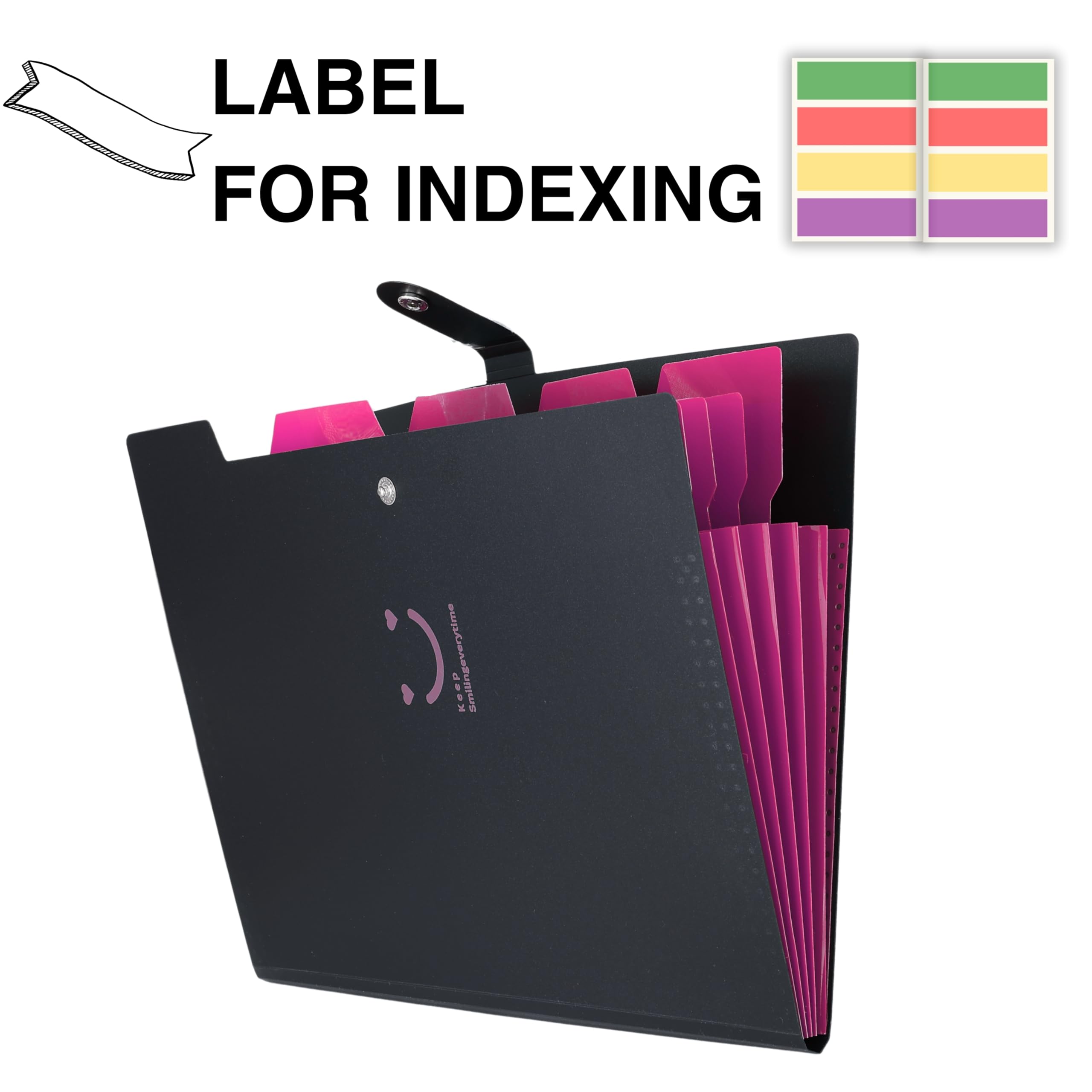 SPS Cartella portadocumenti espandibile con 5 tasche, design smile, adatta per documenti formato A4 e lettera, cartelle a fisarmonica, porta documenti per ufficio, scuola e uso domestico, rosa