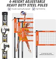 Vista 3 de 20ft Portable Outdoor Volleyball Net Set for Backyard Beach with 1.25" Adjustable Heavy Duty Poles, 28-ply Durable PE Net, PU Volleyball & Pump