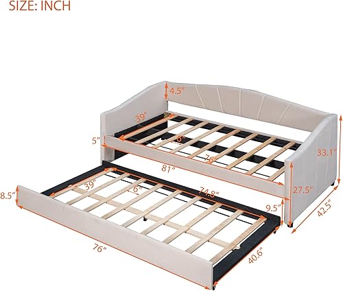 Miniatura 2 de Harper & Bright Designs Sofá cama tapizado con nido, sofá cama individual de terciopelo con nido y listones de madera, no necesita somier, muebles